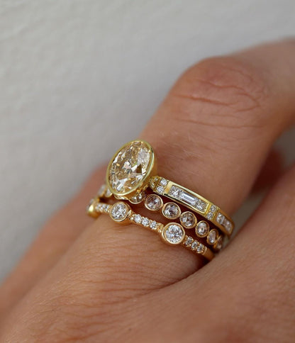 2.4Ct Yellow Oval Cut Bezel Ring Set | Anniversary Gift Ring Set For Wife | Gift For Her | Special Occasion Ring Set