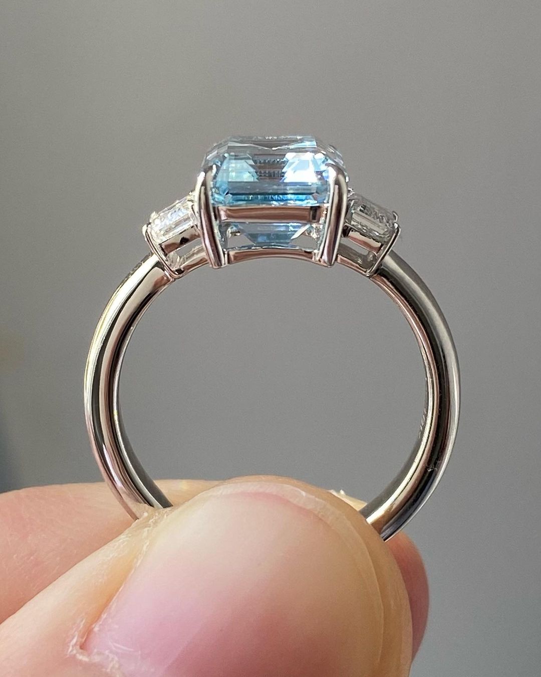 3.20Ct Aquamarine Color Emerald Cut Three Stone Ring | Minimalist Ring For Her | Birthstone Ring For Women