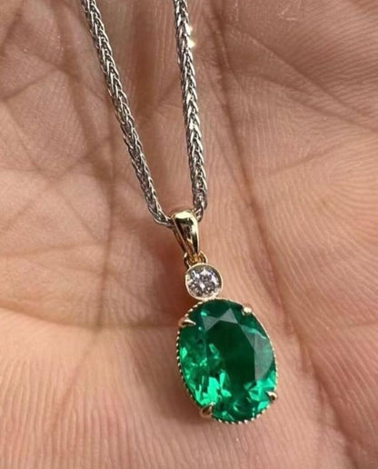 3.10Ct Green Oval Cut Solitaire Pendant | Anniversary Gift Pendant For Her | Birthstone Pendant | Bridal Jewelry Collection