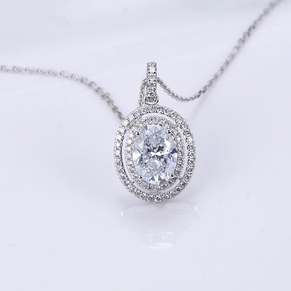 3.20Ct White Oval Cut Double Halo Pendant | Party Wear Pendant | Special Occasion Pendant | Forever One Pendant