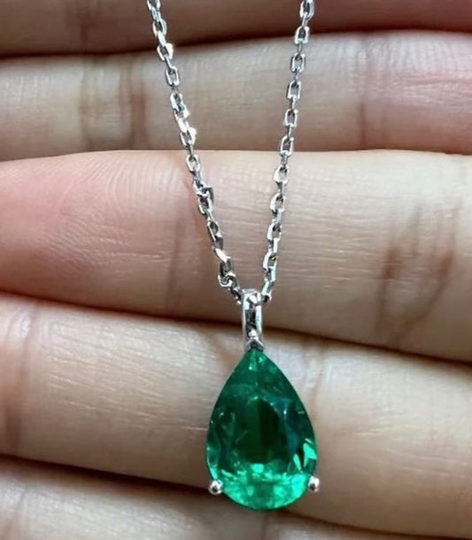 2.80Ct Green Pear Cut Solitaire Pendant | Delicate Solo Diamond Pendant | Daily Wear Pendant For Women | Birthstone Pendant