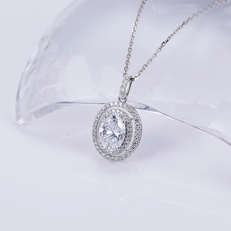 3.20Ct White Oval Cut Double Halo Pendant | Party Wear Pendant | Special Occasion Pendant | Forever One Pendant