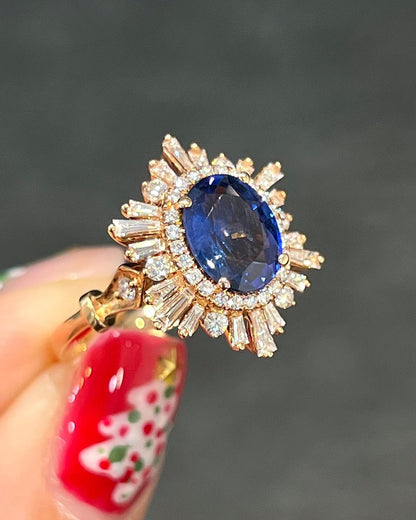 3.5CT Blue Oval Cut Halo Ring | Women Jewelry | Fancy Ring | Designer Ring