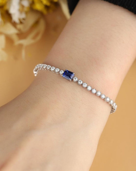 Blue Emerald Brilliant Cut Signity Diamond Tennis Bracelet For Women | Solitaire Tennis Bracelet | Birthday Gift Bracelet For Her