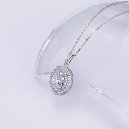 3.20Ct White Oval Cut Double Halo Pendant | Party Wear Pendant | Special Occasion Pendant | Forever One Pendant