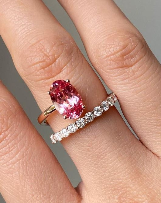 3.20Ct Pink Oval Cut Solitaire Ring | Surprise Gift Ring For Her | Special Occasion Ring