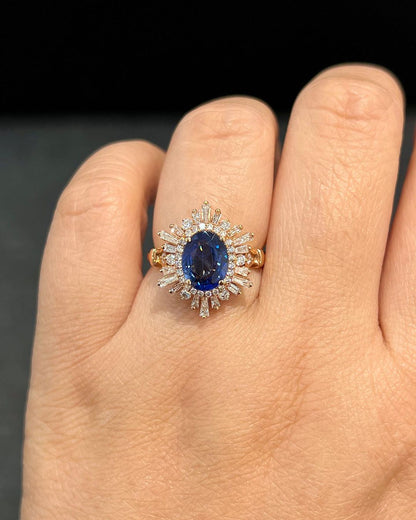 3.5CT Blue Oval Cut Halo Ring | Women Jewelry | Fancy Ring | Designer Ring