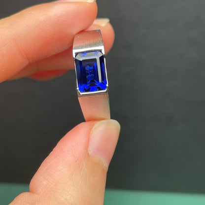 2.70Ct Blue Emerald Cut Half Bezel Men's Ring | Daily Wear Men's Ring | Engagement Ring For Men