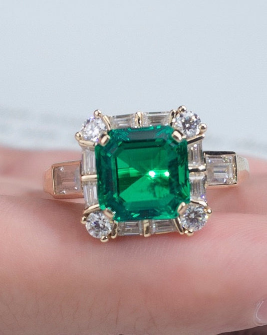 3.2Ct Green Asscher Cut Halo Ring | Modern Bridal Ring | Special Occasion Ring | Gift For Women