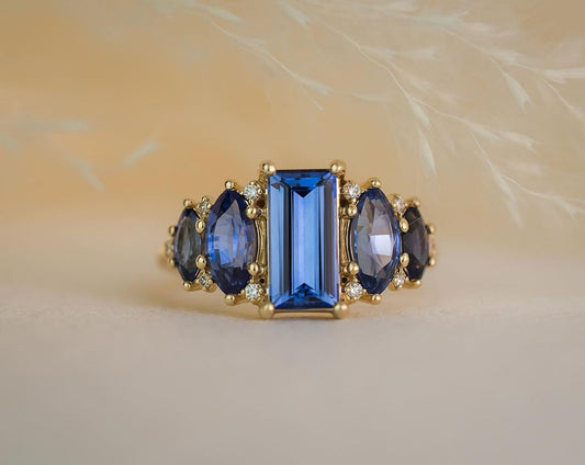 2.5Ct Blue Baguette Cut Solitaire Ring | Wedding Ring For Her | Forever One Ring | Designer Ring