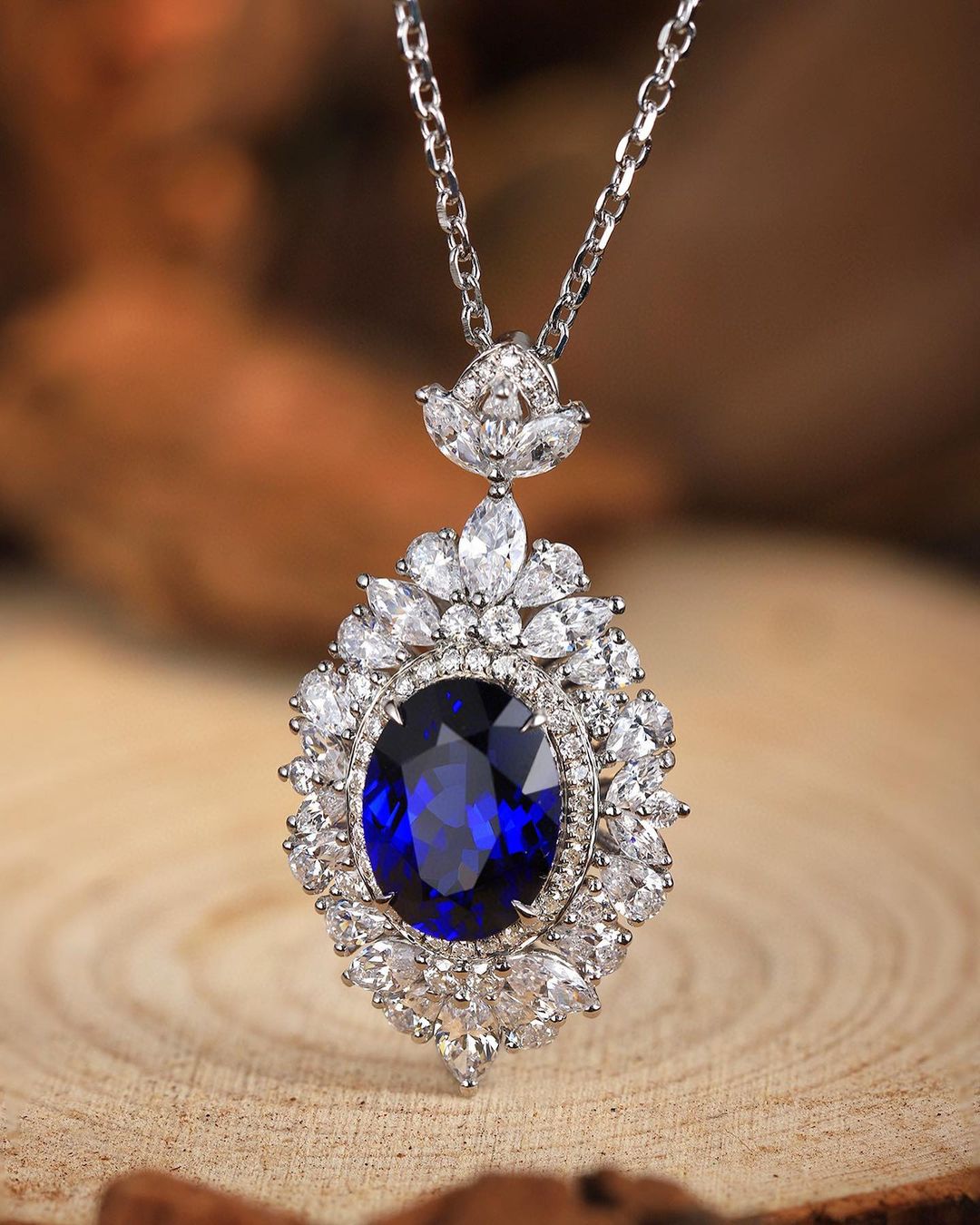 3.30Ct Blue Oval Cut Halo Pendant | Party Wear Pendant | Wedding Pendant For Bridal | Elegant Jewelry Piece