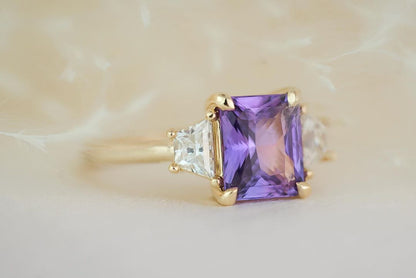 3.1Ct Purple Radiant Cut Three Stone Ring | Birthstone Ring | Customize Ring | Gift For Her