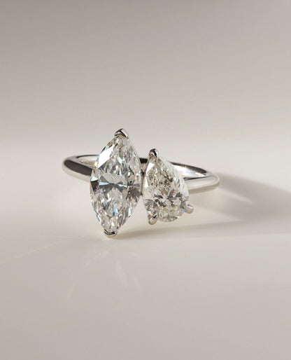 3.20Ct White Marquise And Pear Cut Two Stone Ring | Toi Et Moi Ring | Engagement Ring