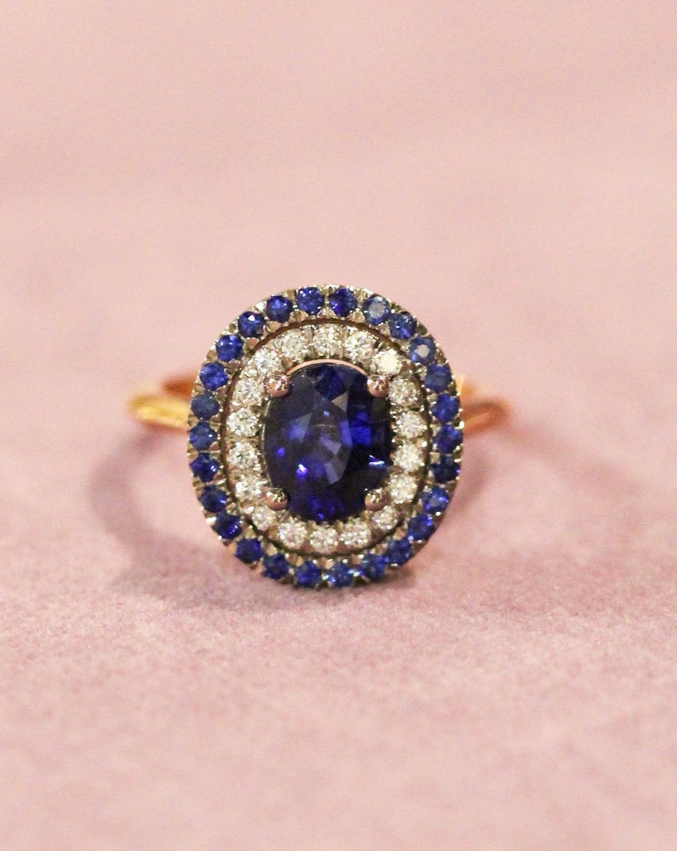 3.6CT Blue Oval Cut Double Halo Ring | Party Wear Ring For Women | Designer Ring | Customize Gift Ring