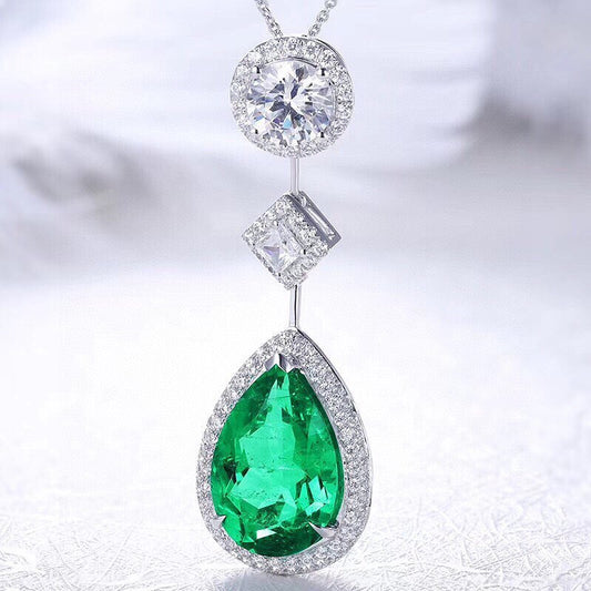 3.30Ct Green Pear Cut Halo Pendant | Party Wear Pendant | Elegant Jewelry Piece | Forever One Pendant | Gorgeous Pendant For Women