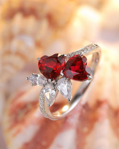 2.6Ct Red Heart Cut Two Stone Ring | Wedding Ring | Forever One Ring | Proposal Ring