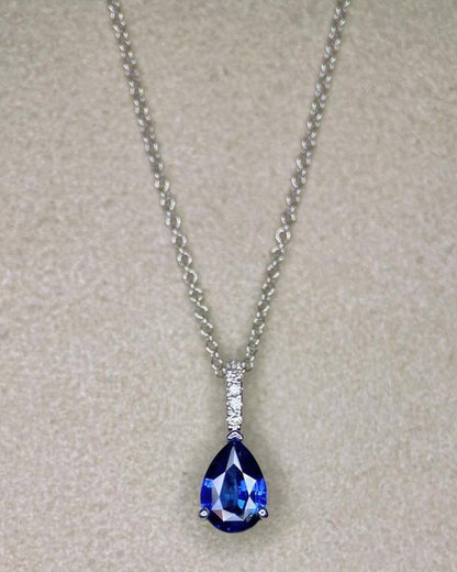 2.88Ct Blue Pear Cut Solitaire Pendant | Birthstone Pendant For Her | Everyday Elegance Pendant | Fashion Jewelry