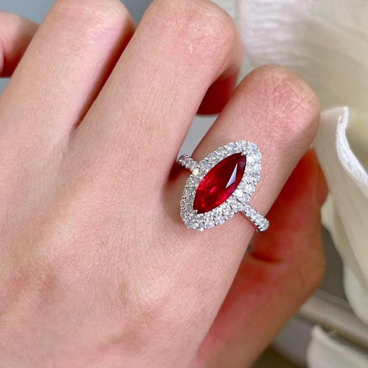 3.2Ct Red Marquise Cut Double Halo Ring | Anniversary Gift Ring For Wife | Unique Ring | Glamorous Ring