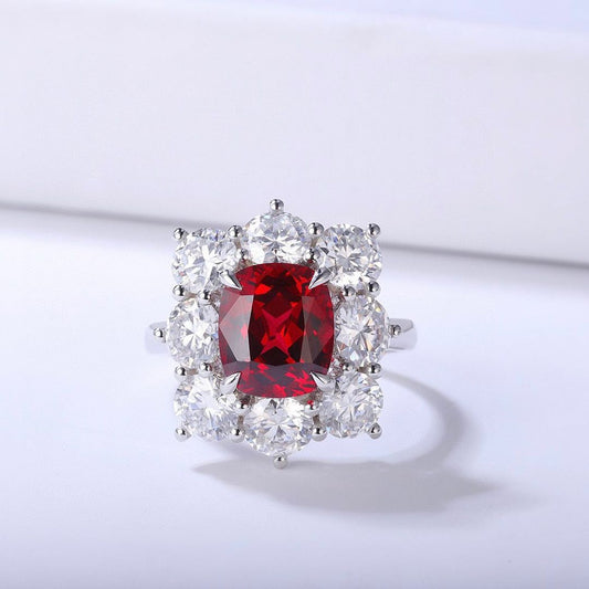 2.5Ct Red Cushion Cut Halo Ring | Bridal Wedding Ring | Statement Ring | Gift For Her