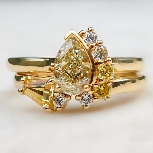 2.6CT Canary Yellow Pear Cut Solitaire Ring Set | Bridal Ring Set | Awesome Ring Set | Gift For Her