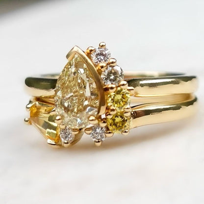 2.6CT Canary Yellow Pear Cut Solitaire Ring Set | Bridal Ring Set | Awesome Ring Set | Gift For Her