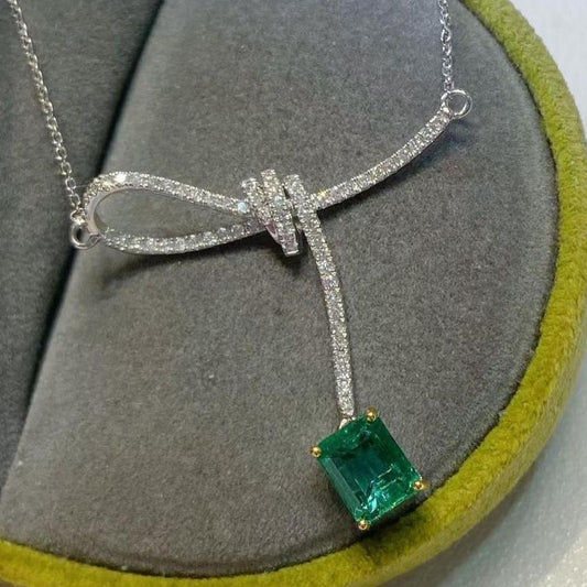 2.80Ct Green Emerald Cut Solitaire Pendant | Designer Pendant For Her | Special Event Wear Pendant | Fashion Jewelry