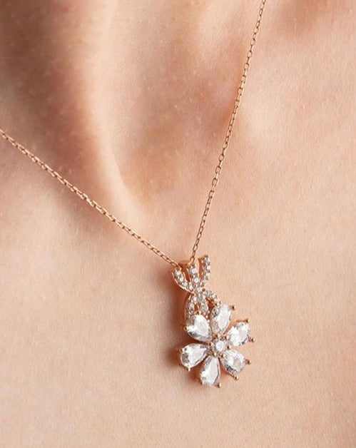 Flower Shape 2.20Ct White Round Cut Prong Pendant | Party Wear Pendant | Designer Pendant For Her | Women Jewelry