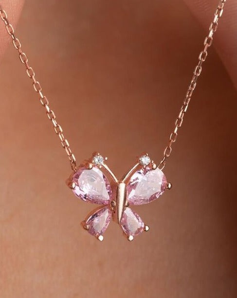 Butterfly Shape 2.85Ct Light Pink Pear Cut Prong Pendant | Birthday Gift Pendant For Sister | Jewelry Collection | Ice Crushed Pendant