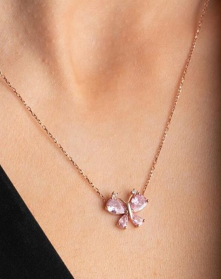 Butterfly Shape 2.85Ct Light Pink Pear Cut Prong Pendant | Birthday Gift Pendant For Sister | Jewelry Collection | Ice Crushed Pendant