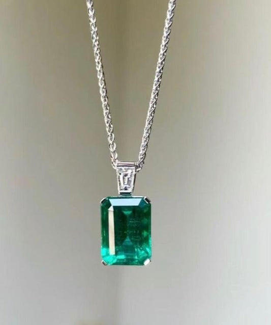 3.10Ct Green Emerald Cut Solitaire Pendant | Daily Wear Pendant | Birthstone Pendant | Everyday Wear Pendant For Women