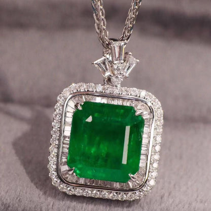 3.50Ct Green Emerald Cut Bezel Pendant | Bride To Be | Sentimental Gift Pendant | Designer Jewelry Piece | Women Jewelry