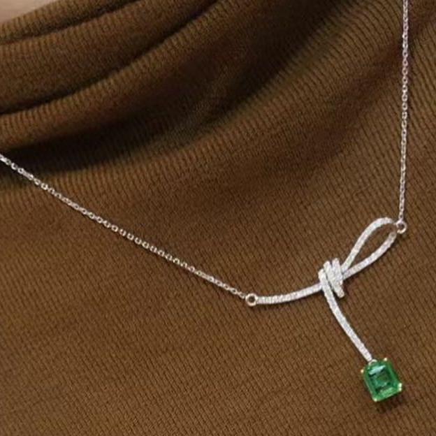 2.80Ct Green Emerald Cut Solitaire Pendant | Designer Pendant For Her | Special Event Wear Pendant | Fashion Jewelry