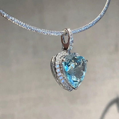 3.10Ct Aquamarine Color Heart Cut Halo Pendant | Anniversary Gift Pendant | Designer Jewelry Piece | Stunning Pendant For Women