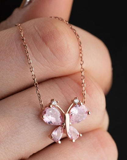 Butterfly Shape 2.85Ct Light Pink Pear Cut Prong Pendant | Birthday Gift Pendant For Sister | Jewelry Collection | Ice Crushed Pendant