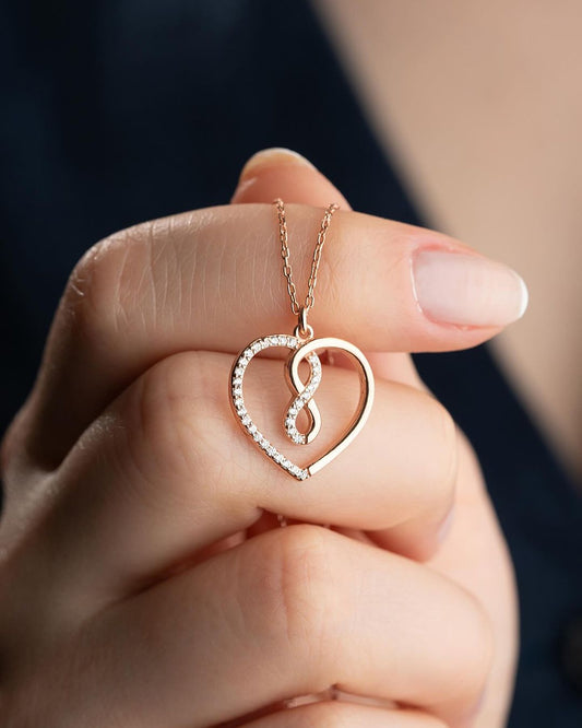 Infinity With Heart Shape 2.20Ct Half Metal & Half Diamond Round Cut Pave Pendant | Lovable Pendant For Her |  Birthday Gift Pendant | Fashion Jewelry