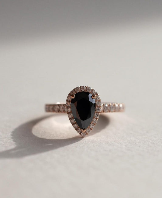 2.6Ct Black Pear Cut Halo Ring | Anniversary Gift Ring For Wife | Special Occasion Ring | Jewelry For Women