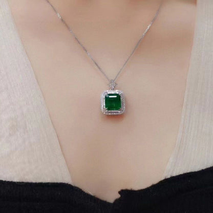 3.50Ct Green Emerald Cut Bezel Pendant | Bride To Be | Sentimental Gift Pendant | Designer Jewelry Piece | Women Jewelry