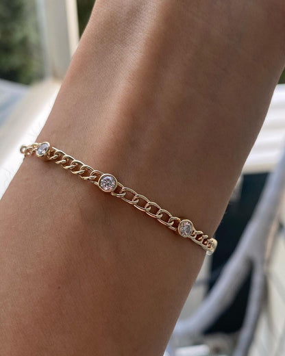 White Round Brilliant Cut Signity Diamond Bezel Set Bracelet For Women | Cable Chain Bracelet | Birthday Gift For Mother