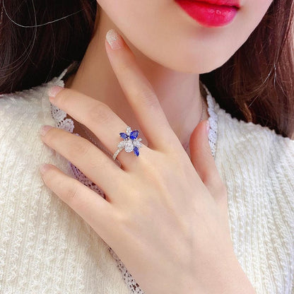 2.2Ct White And Blue Pear Cut Cluster Ring | Party Wear Ring For Women | Fashionable Ring | Modern Bridal Ring