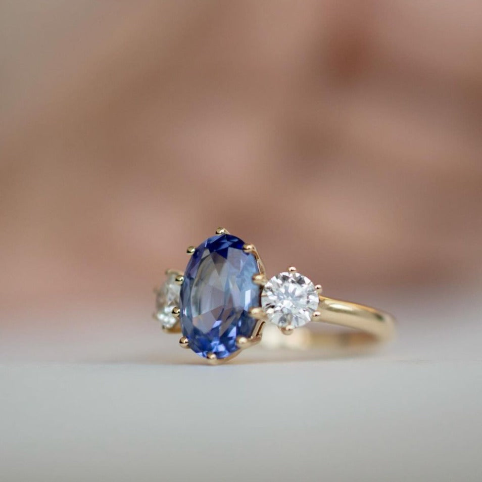 3.2Ct Blue Oval Cut Three Stone Ring | Wedding Ring For Bridal | Promise Ring For Her | Unique Ring