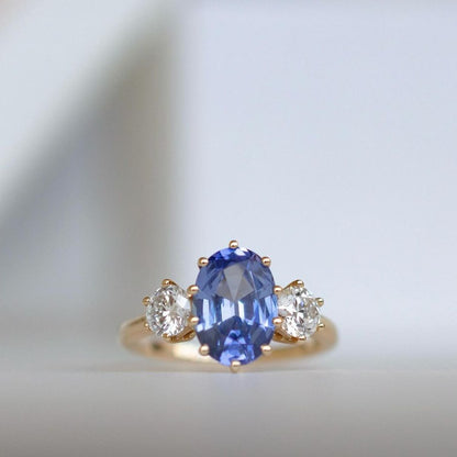 3.2Ct Blue Oval Cut Three Stone Ring | Wedding Ring For Bridal | Promise Ring For Her | Unique Ring