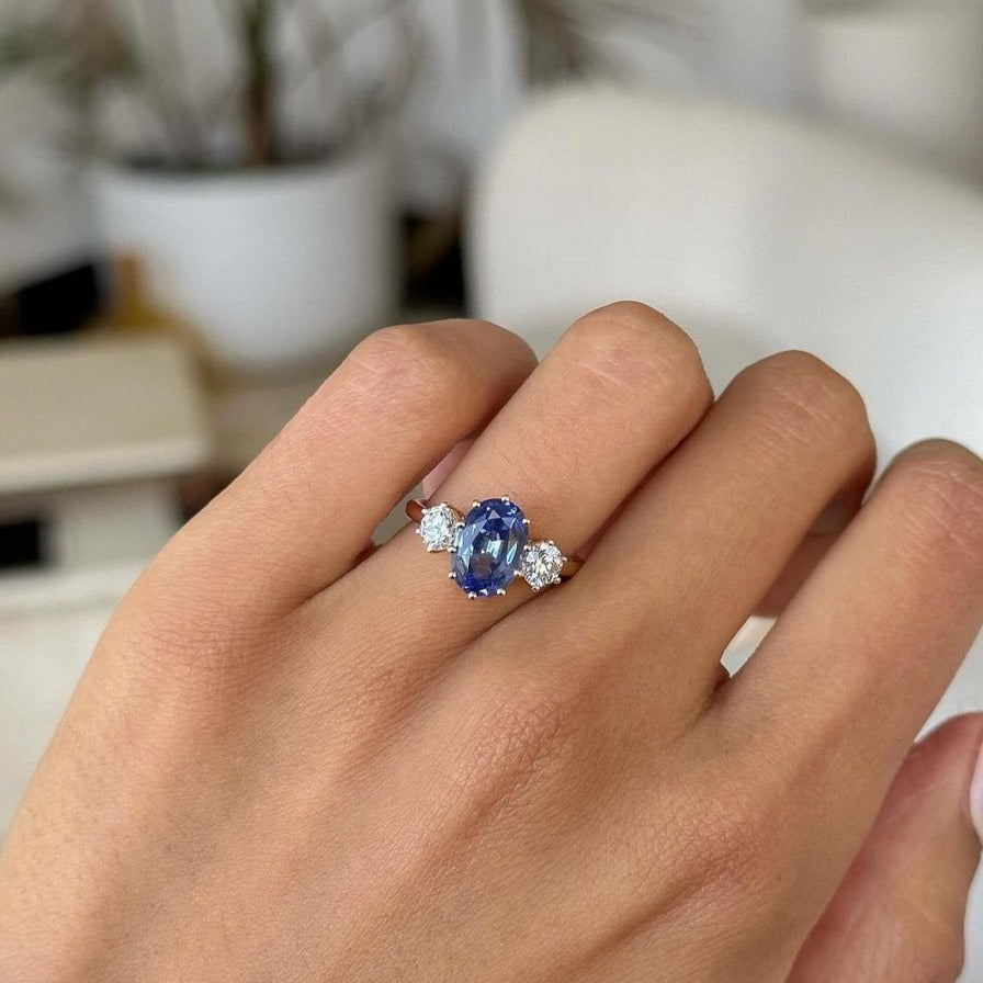 3.2Ct Blue Oval Cut Three Stone Ring | Wedding Ring For Bridal | Promise Ring For Her | Unique Ring