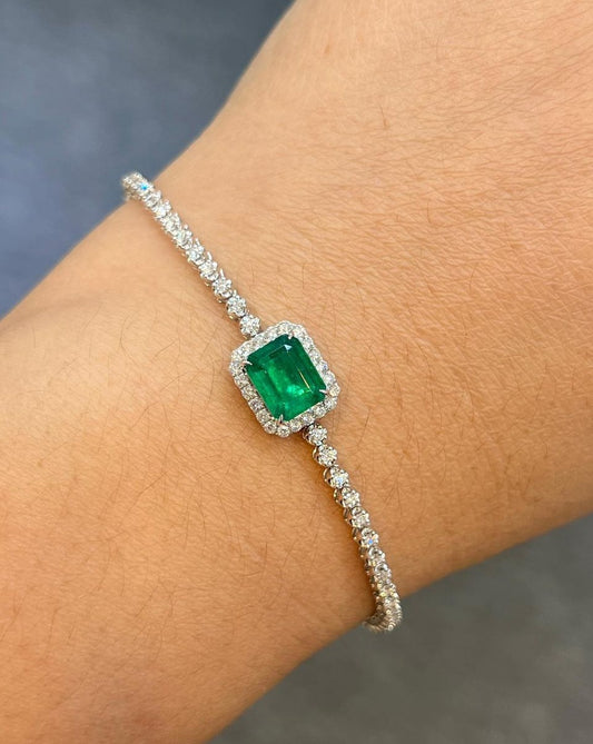 Green Emerald Brilliant Cut Signity Diamond Tennis Bracelet For Women | Halo Tennis Bracelet | Graduation Complete Gift For Daughter