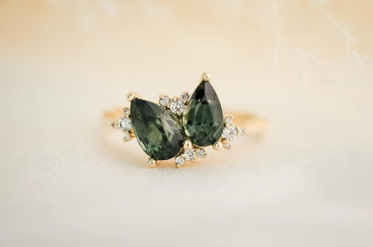 2.6CT Green Pear Cut Two Stone Ring | Anniversary Gift Ring | Gift For Women | Elegant Ring