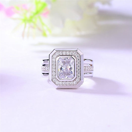 2.8Ct White Radiant Cut Bezel Ring | Party Wear Ring For Her | Ice Crushed Ring | Fancy Ring