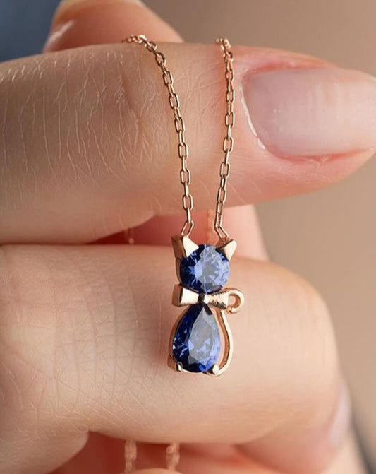 Cat Shape 2.60Ct Blue Pear And Round Cut Solitaire Pendant | Birthday Gift Pendant | Fancy pendant | Daily Wear Pendant For Women