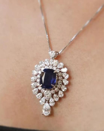 3.20Ct Blue Cushion Cut Solitaire With Halo Pendant | Wedding Gift Pendant For Bridal | Designer Jewelry Piece | Stunning Pendant