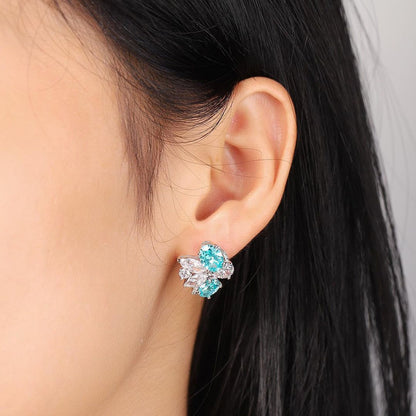 Aquamarine Oval And White Pear And Marquise Cut Cubic Zirconia Cluster Earrings | Perfect Special Occasion Gift Earring | Women Jewelry Collection