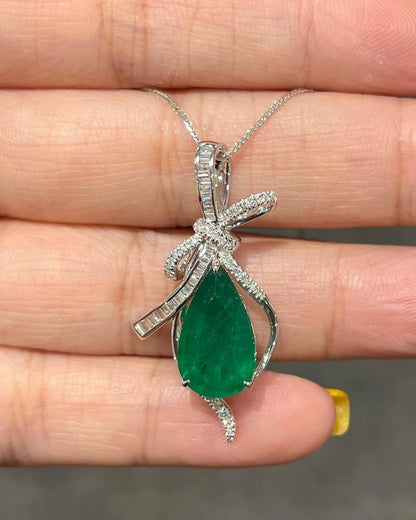 3.50Ct Green Pear Cut Solitaire Pendant | Designer Pendant For Women | Party Wear Pendant | High Quality Jewelry