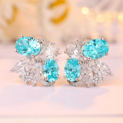 Aquamarine Oval And White Pear And Marquise Cut Cubic Zirconia Cluster Earrings | Perfect Special Occasion Gift Earring | Women Jewelry Collection